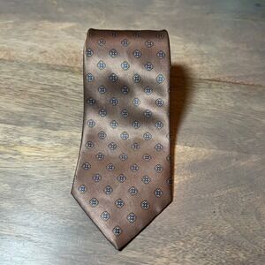 Etienne Aigner Silk Tie Geometric Pattern Brown Blue Mens Formal